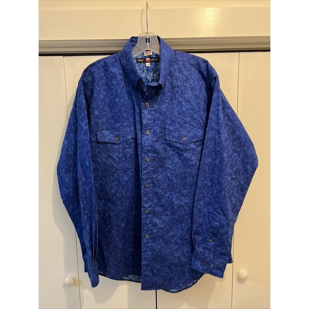 TEXAS COTTON Ruddock‎ Shirt Mens L Blue/White Long Sleeve Made in USA ~ UNIQUE
